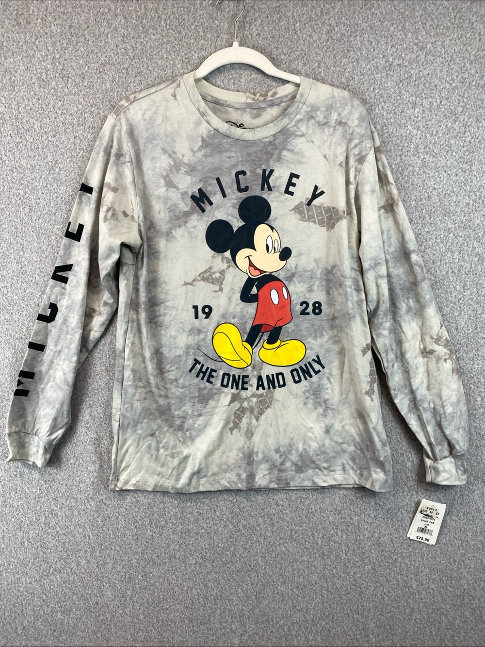 Disney Mickey Mouse Tie Dye Long Sleeve Shirt Womens XL Tan cotton Spell Out